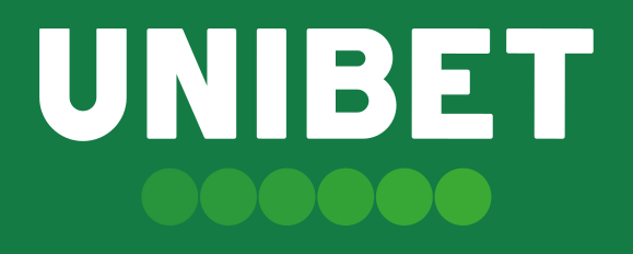 Логотип Unibet: белое слово UNIBET на зелёном поле, под ним ряд из шести кружков